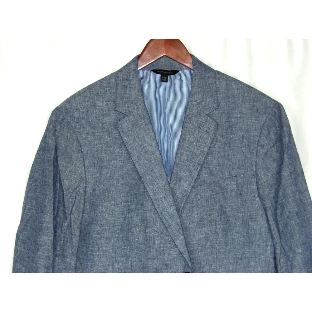 Banana Republic 2 Button Linen/Cotton Blue Blazer Men's 42 Short Standard Fit